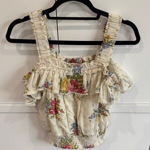 Floral Ruffle Blouse with Cream Base
